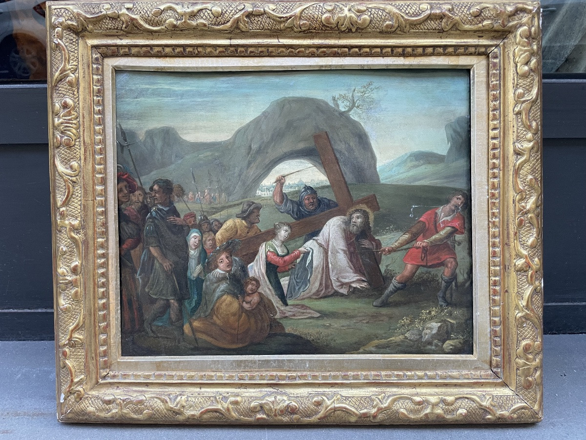 Veronica Offering The Holy Veil To Christ – Flemish School, Oil On Copper  Oil On Copper -photo-6