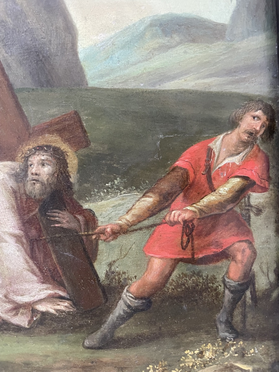 Veronica Offering The Holy Veil To Christ – Flemish School, Oil On Copper  Oil On Copper -photo-7