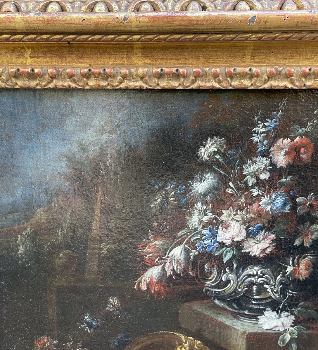Gaspare Lopez, Attrib. Still Life With Fountain, Obelisk And Cascade Of Flowers, Naples, 1720 -photo-2
