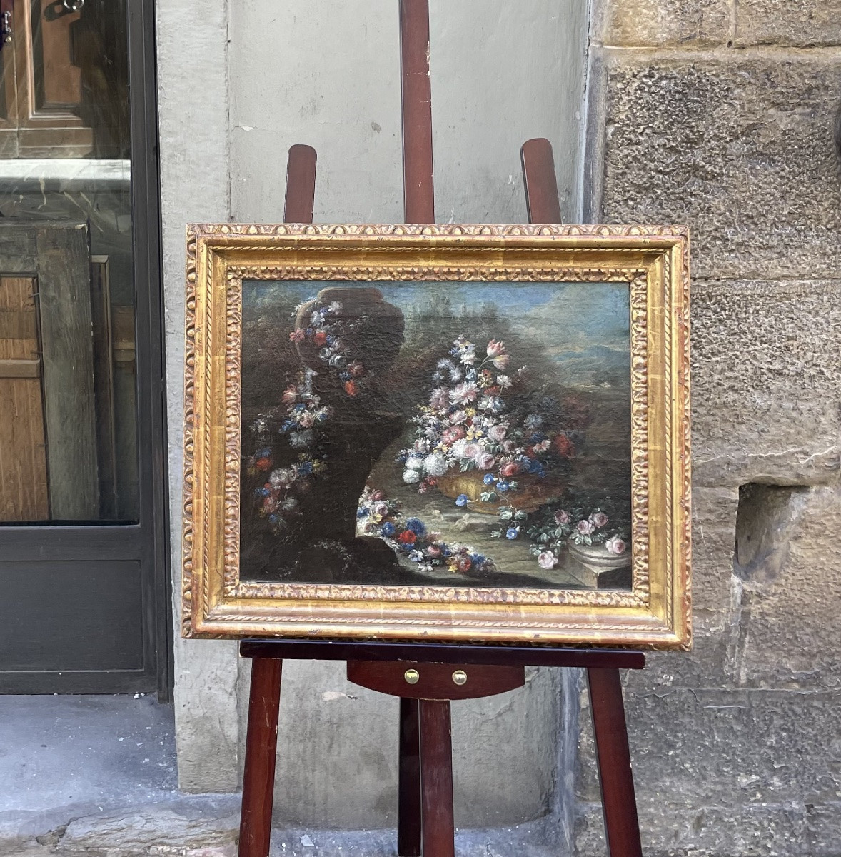 Gaspare Lopez, Attrib. Still Life With Large Vase And Cascade Of Flowers In A Garden, Ca. 1720-photo-1