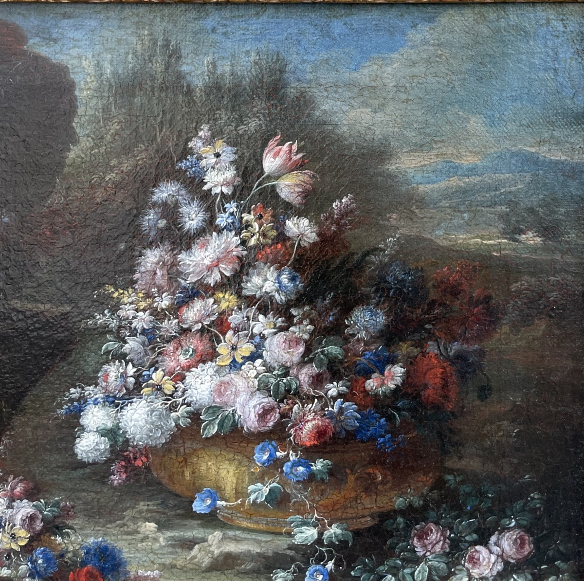 Gaspare Lopez, Attrib. Still Life With Large Vase And Cascade Of Flowers In A Garden, Ca. 1720-photo-5