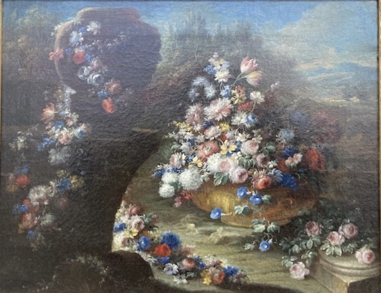 Gaspare Lopez, Attrib. Still Life With Large Vase And Cascade Of Flowers In A Garden, Ca. 1720