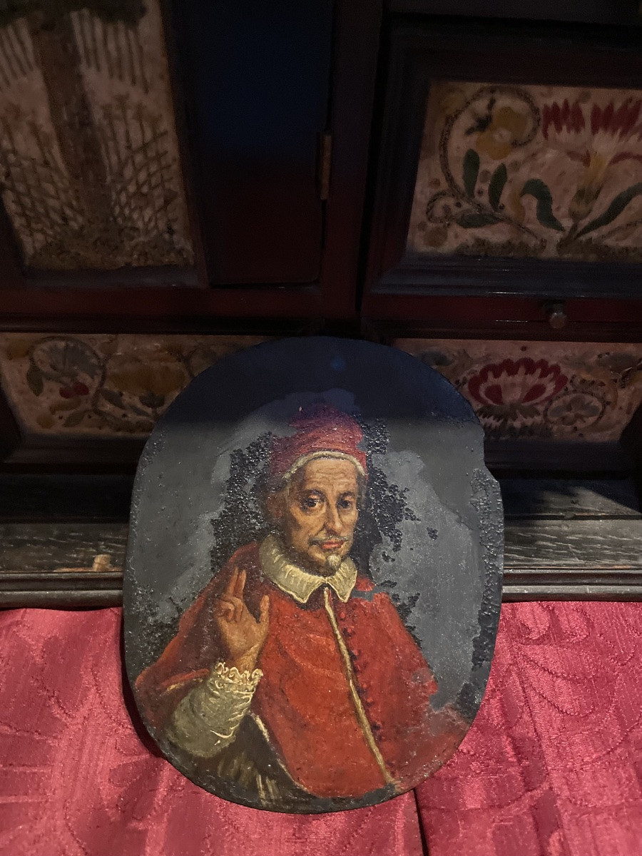 Portrait sur ardoise du pape Innocent XI (Benedetto Odescalchi), XVIIe siècle -photo-1