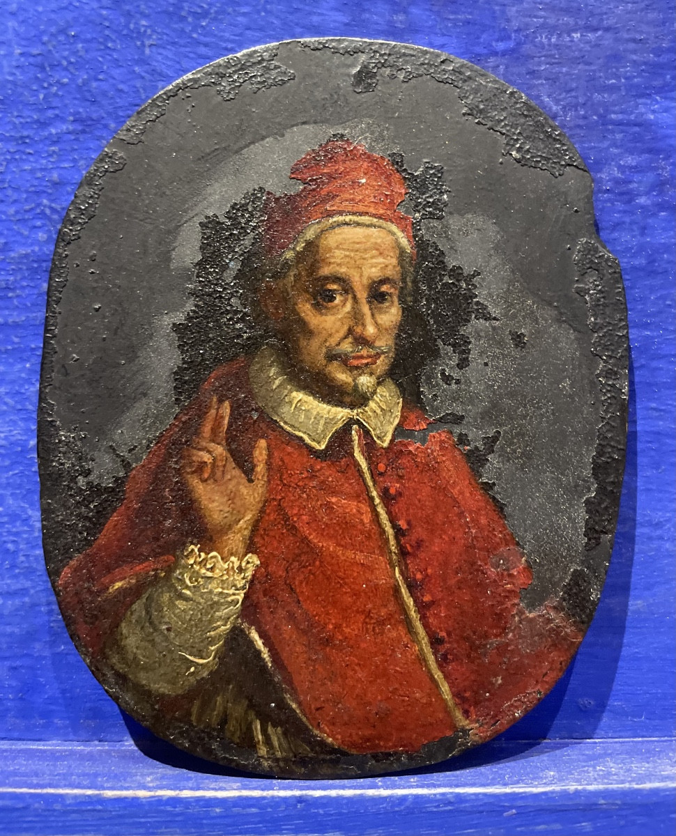 Portrait sur ardoise du pape Innocent XI (Benedetto Odescalchi), XVIIe siècle 