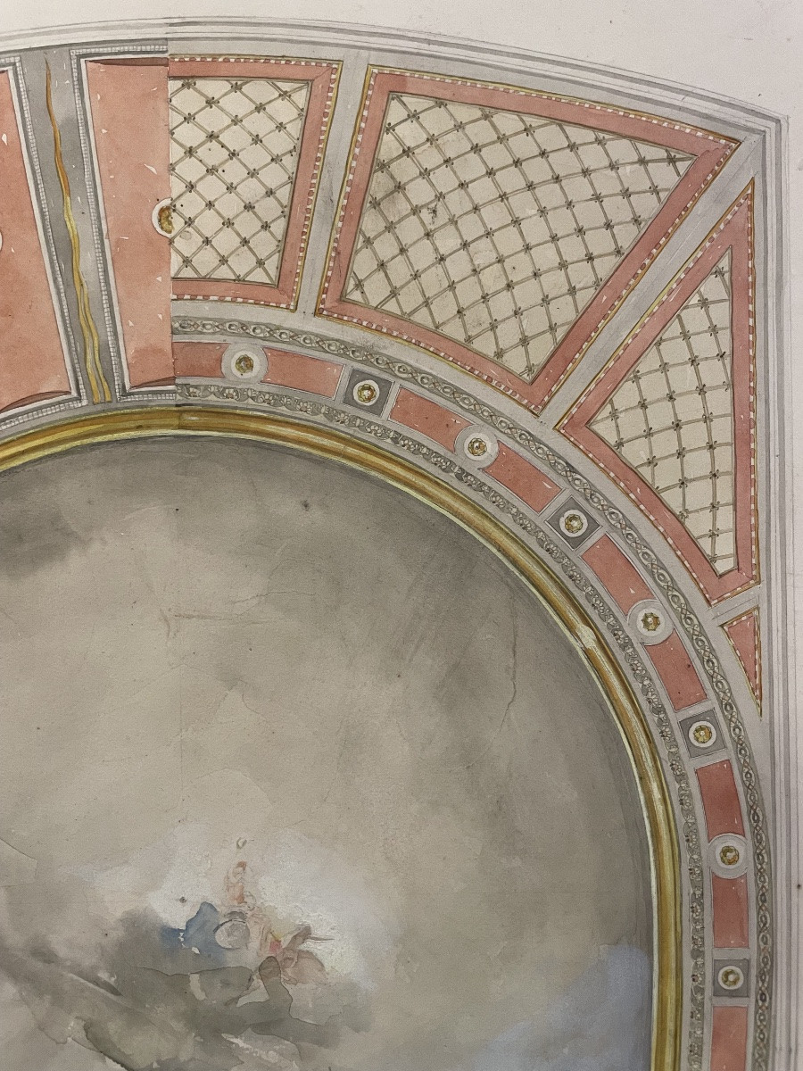 Carl Otto Fey – Decorative Ceiling Project With Allegorical Scene, Watercolor On Paper  -photo-3