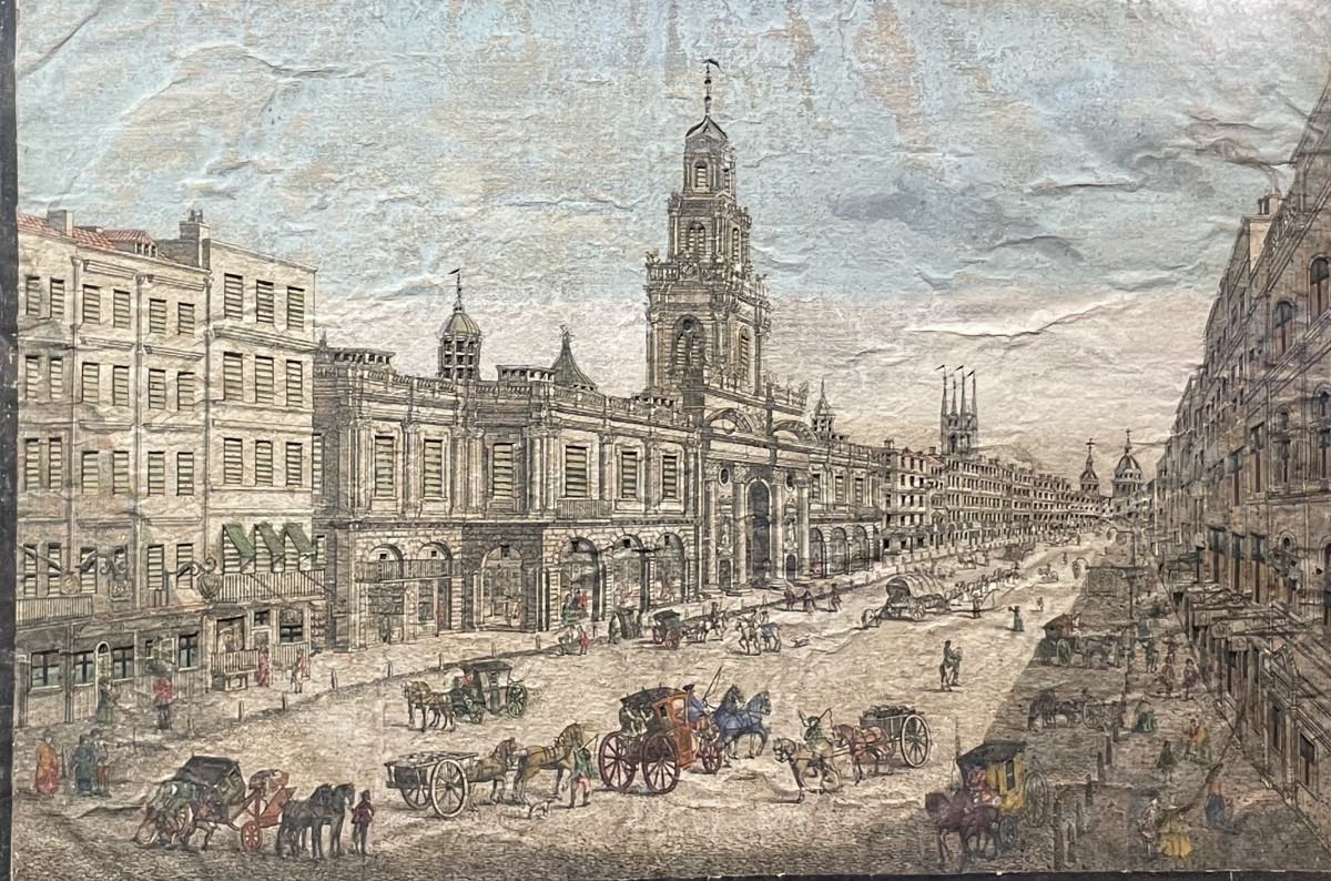Vue d’optique illuminable jour/nuit – Londres, Place de la Bourse (Royal Exchange), vers 1770