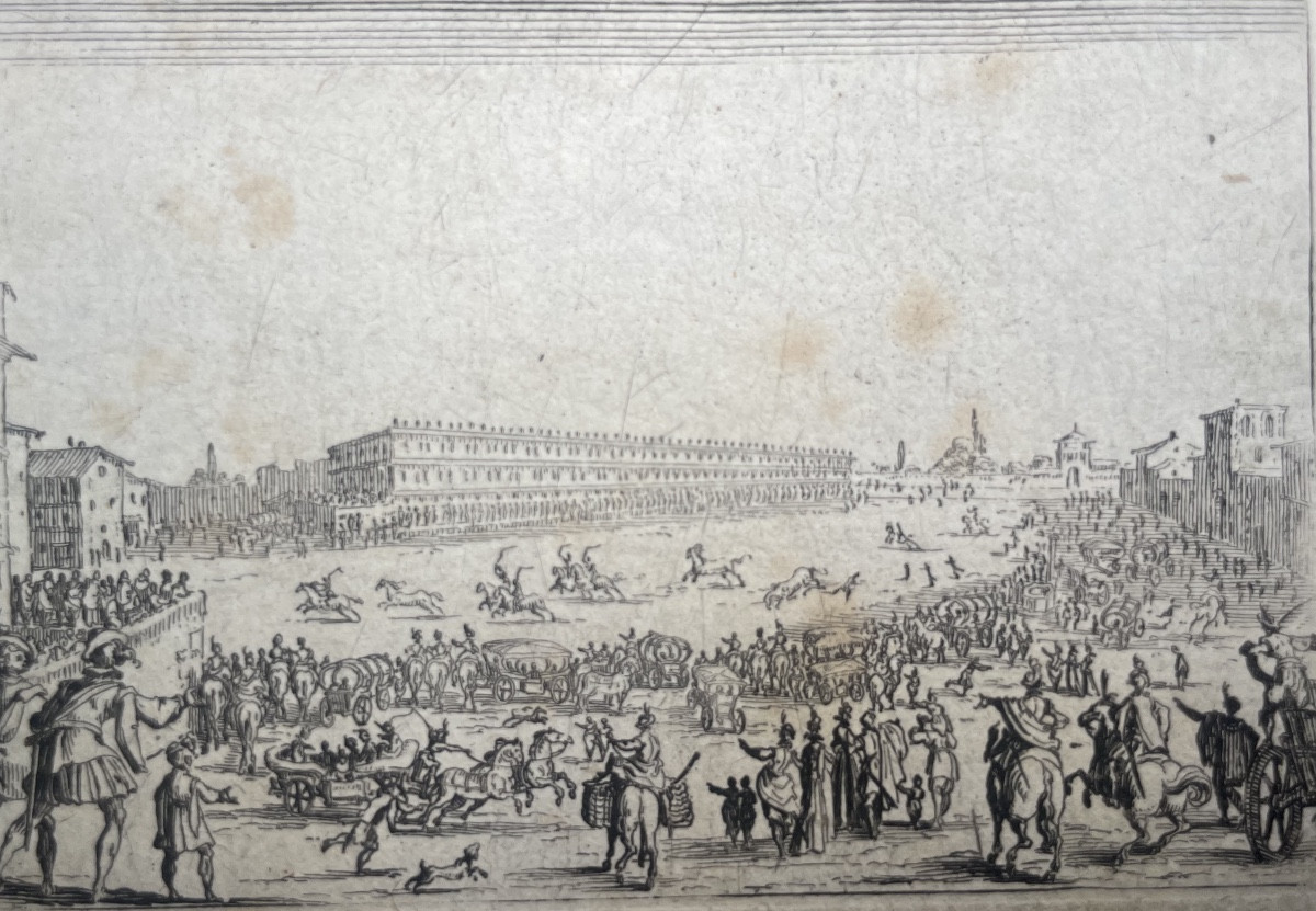 Jacques Callot – Les Caprices : La course de chevaux sur la place Pitti à Florence. XVIIe