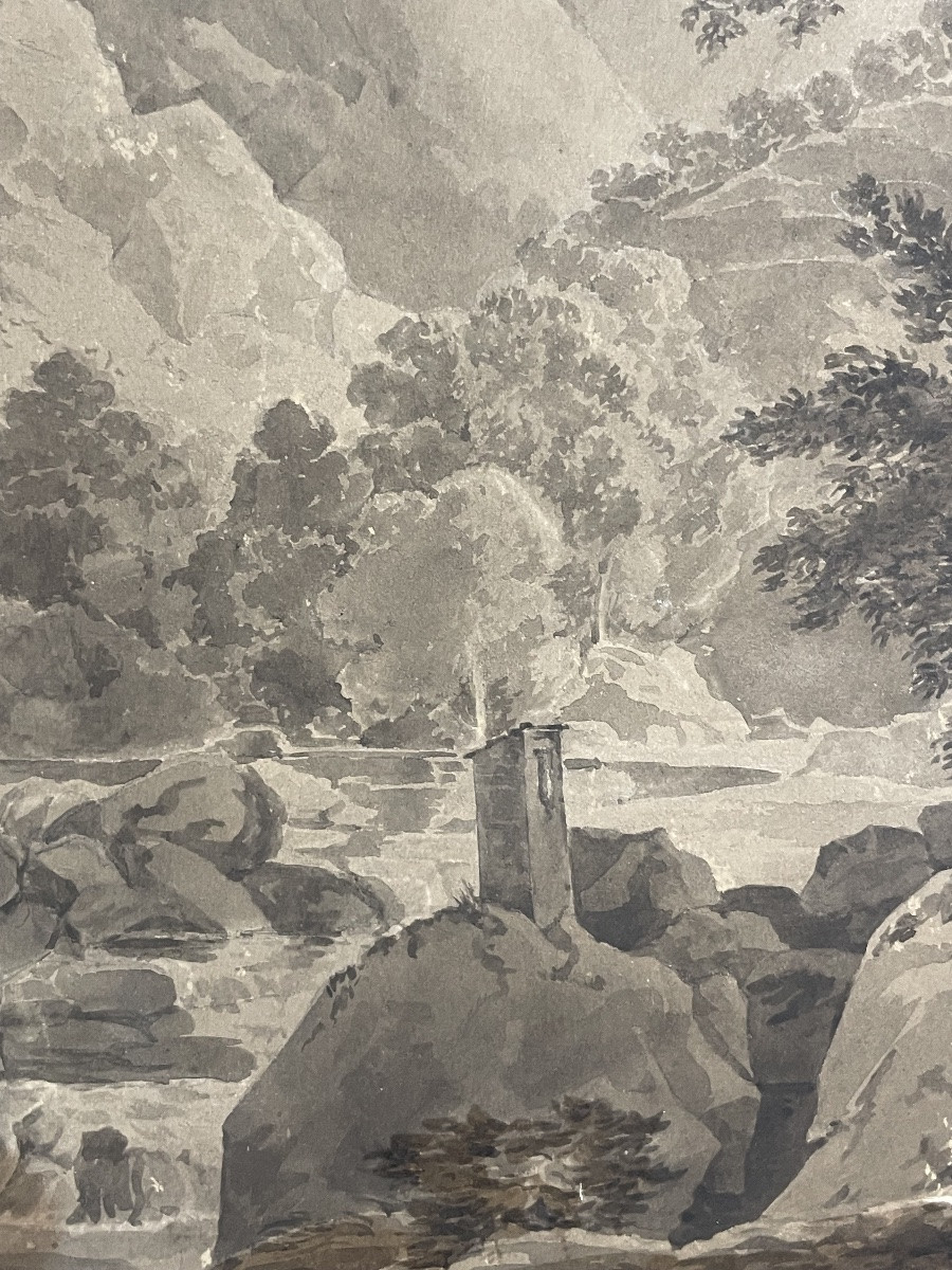 Alpine Landscape Of The 19th Century, Traveller On A Mountain Path – Ink Drawing, Ca. 1840-photo-4