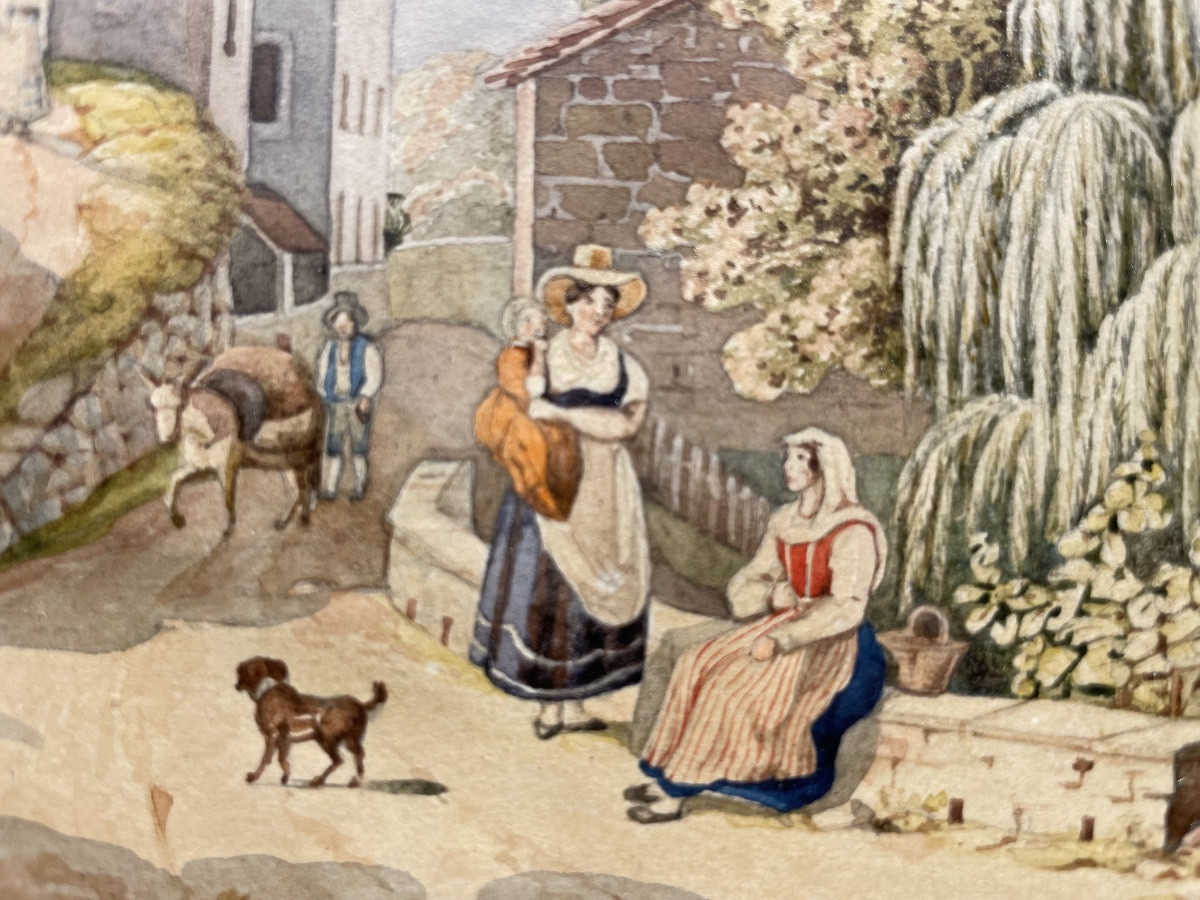 Aquarelle dans la campagne toscane, Elisabetta Del Monte Bourbon, signée et datée 1829 -photo-2