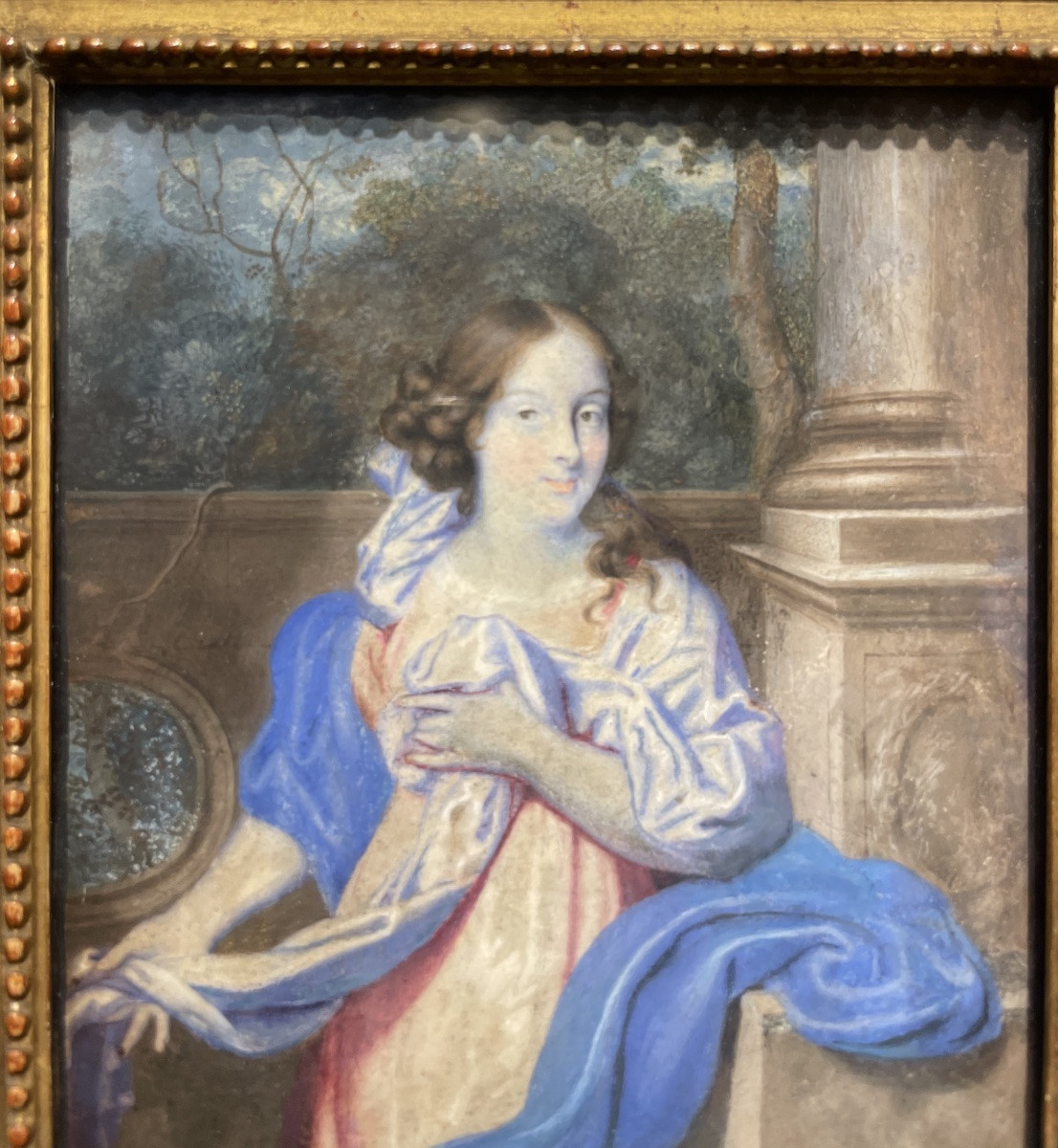 Portrait de l’école hollandaise, vers 1670, jeune dame dans le jardin devant une balustrade-photo-8