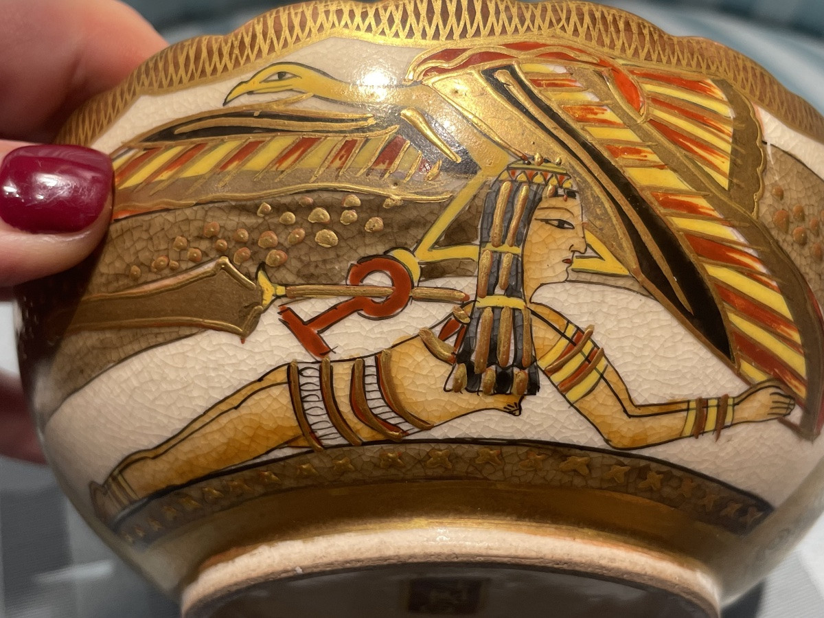 Japanese Satsuma Ceramic Bowl With Egyptian-style Decoration, Meiji–taishō Period (circa 1900)-photo-1
