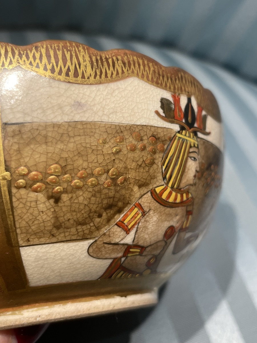 Japanese Satsuma Ceramic Bowl With Egyptian-style Decoration, Meiji–taishō Period (circa 1900)-photo-6