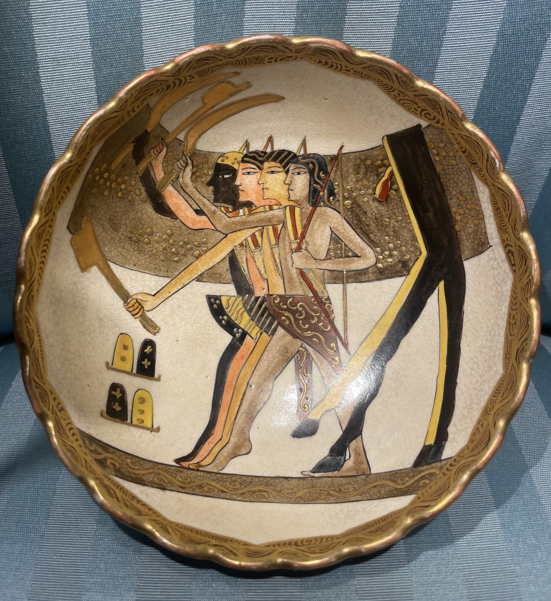 Japanese Satsuma Ceramic Bowl With Egyptian-style Decoration, Meiji–taishō Period (circa 1900)