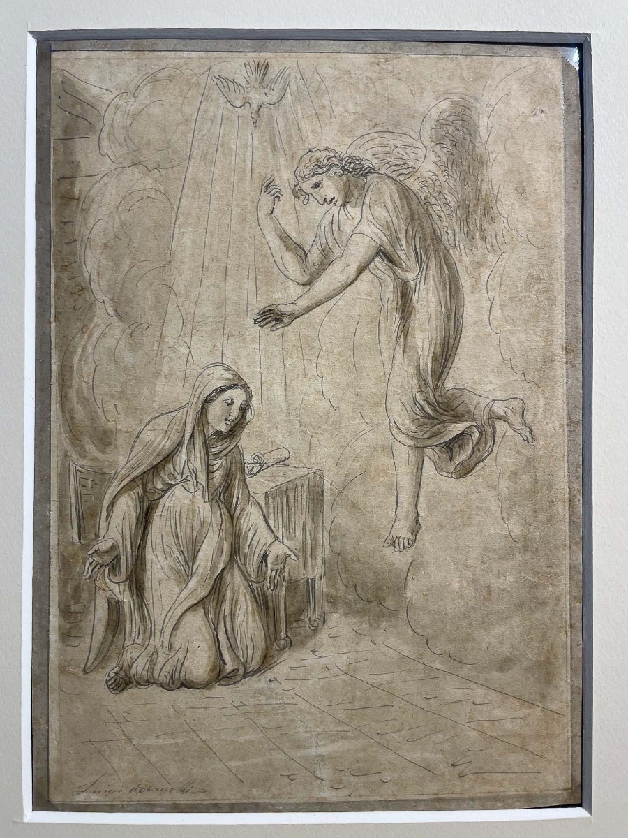 Luigi Ademollo, Annonciation, encre et graphite sur papier, signé, 1843