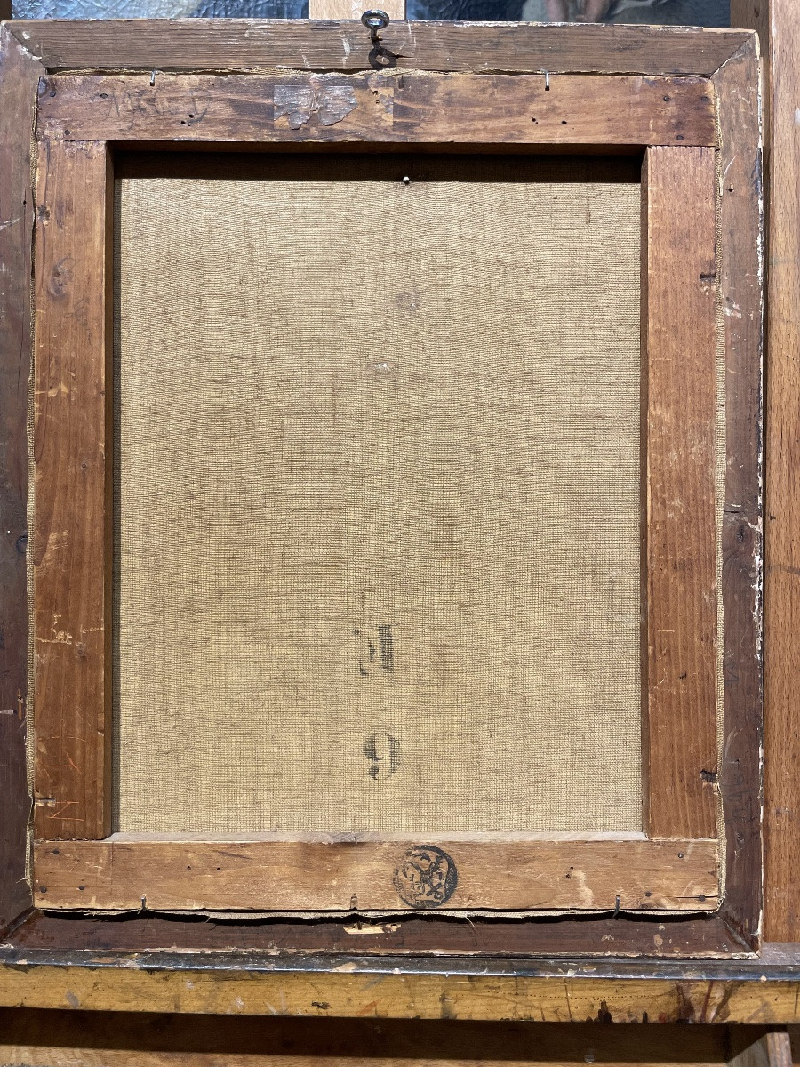 Suiveur de Marie Laurencin, portrait féminin à la rose, huile sur toile, 34,5 x 40,5cm-photo-3