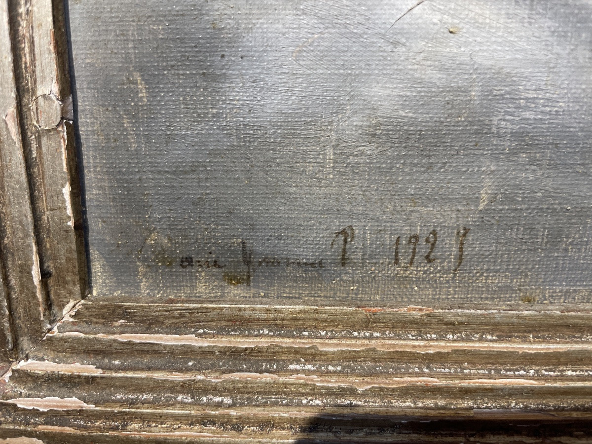 Suiveur de Marie Laurencin, portrait féminin à la rose, huile sur toile, 34,5 x 40,5cm-photo-1