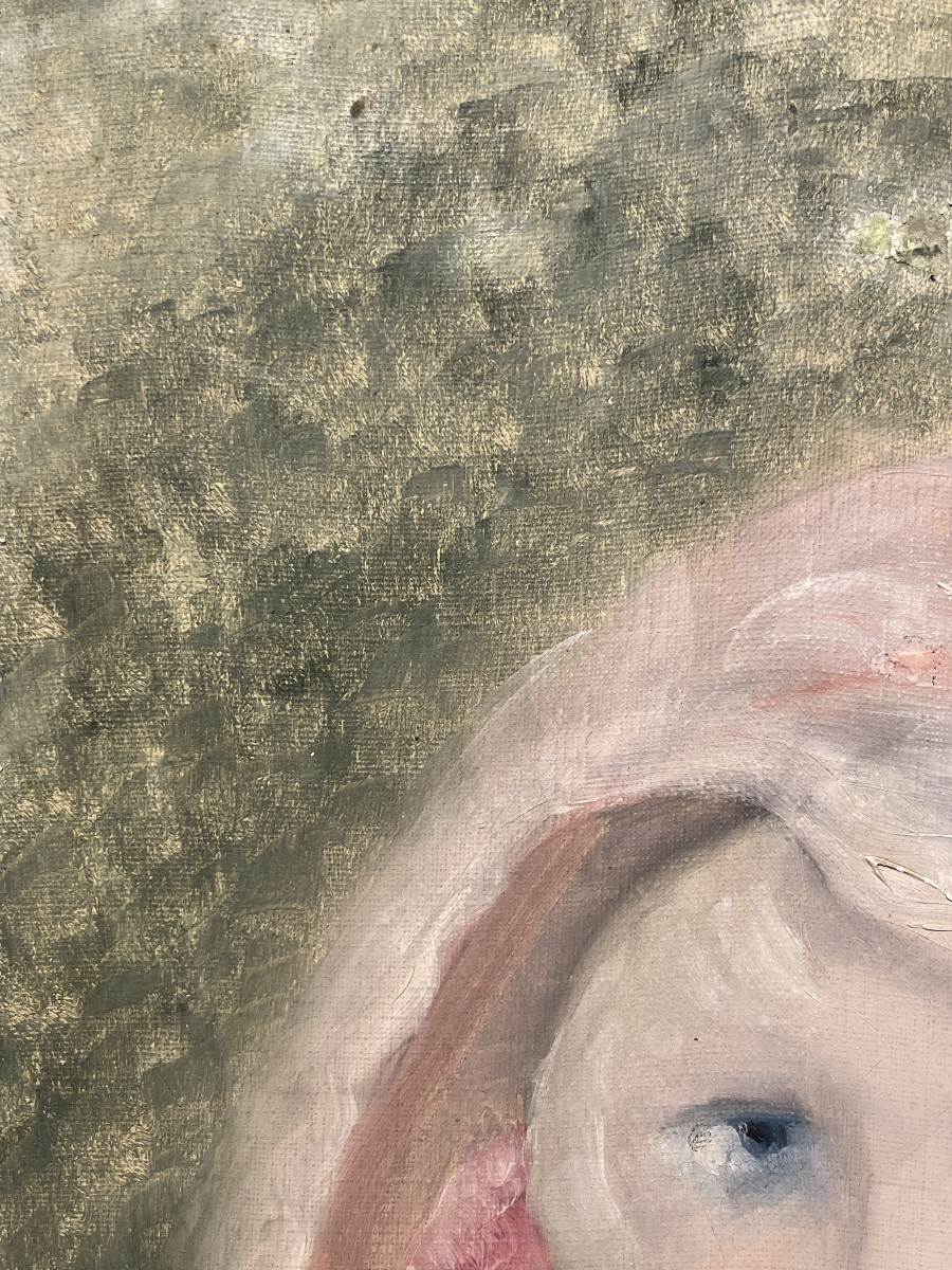 Suiveur de Marie Laurencin, portrait féminin à la rose, huile sur toile, 34,5 x 40,5cm-photo-3