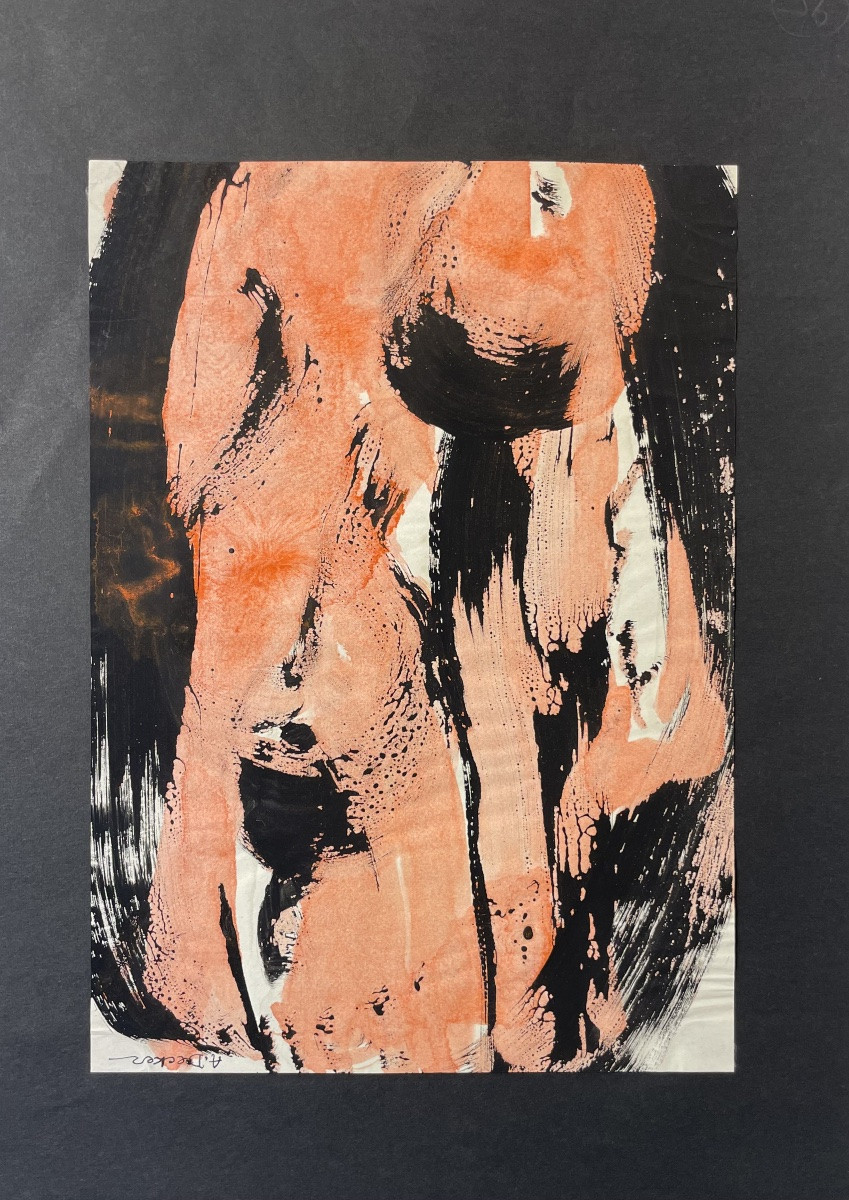 Anja Decker, peinture abstraite gestuelle sur papier, années 1950 – 29,5 x 21 cm  -photo-2