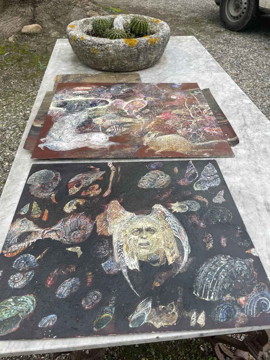 Ewa Adamowicz, Composition aux formes fossiles et centaure, Paris 1989-photo-6