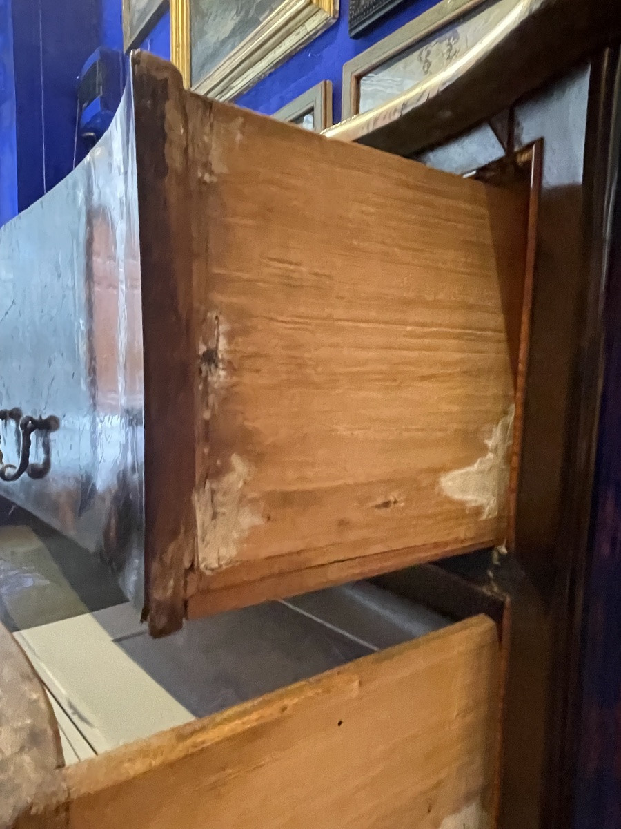 Tuscan Balestra-form Chest Of Drawers In Walnut Burl With Antique African Marble, Ca. 1740-photo-5