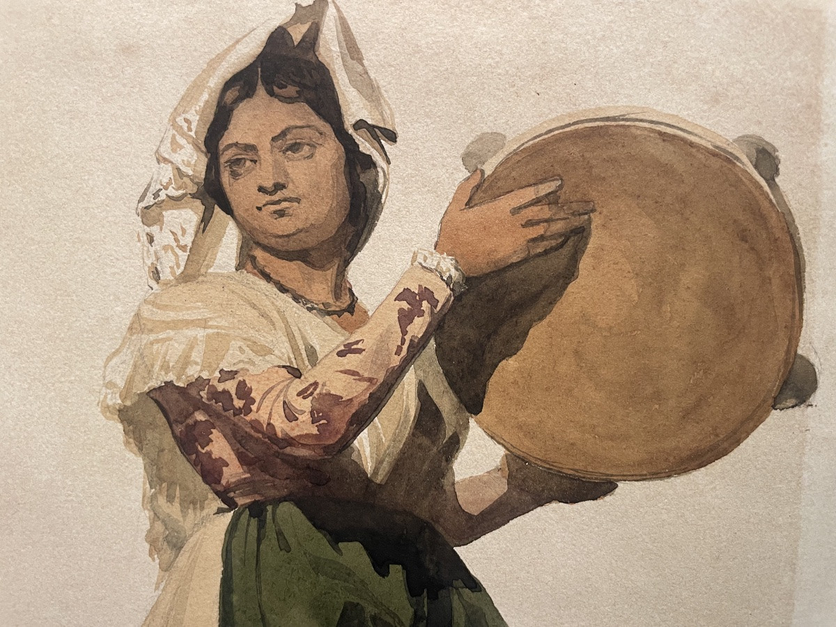 Italian Peasant Woman, Tivoli, 19th Century, Watercolor And Pencil On Paper 29 X 21.-photo-2