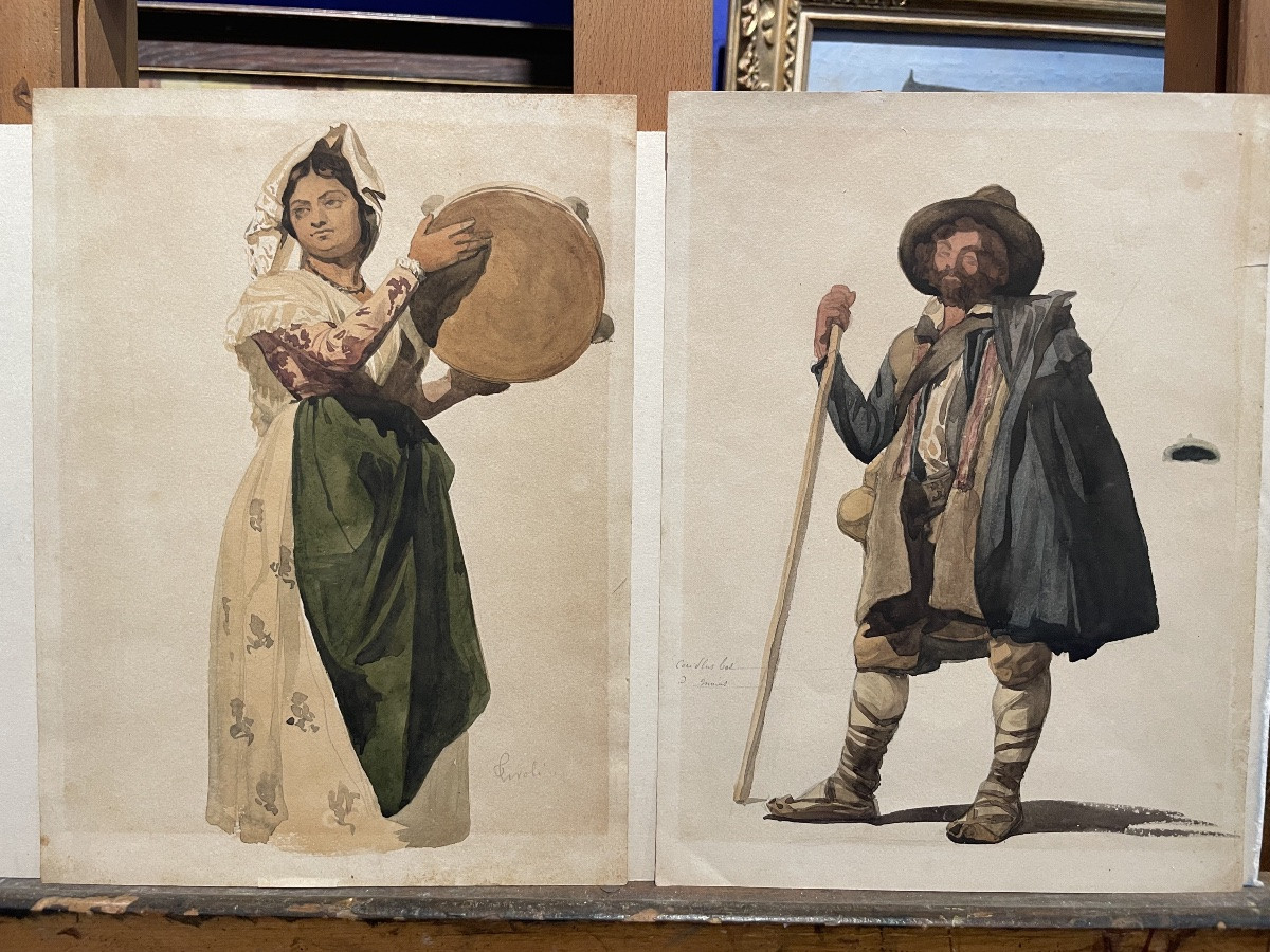 Italian Peasant Woman, Tivoli, 19th Century, Watercolor And Pencil On Paper 29 X 21.-photo-4
