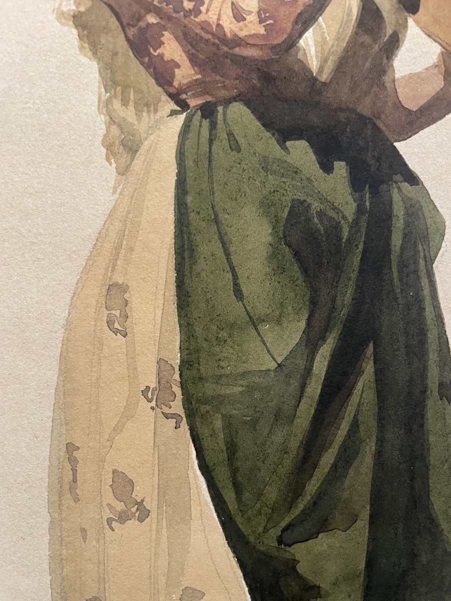Italian Peasant Woman, Tivoli, 19th Century, Watercolor And Pencil On Paper 29 X 21.-photo-1