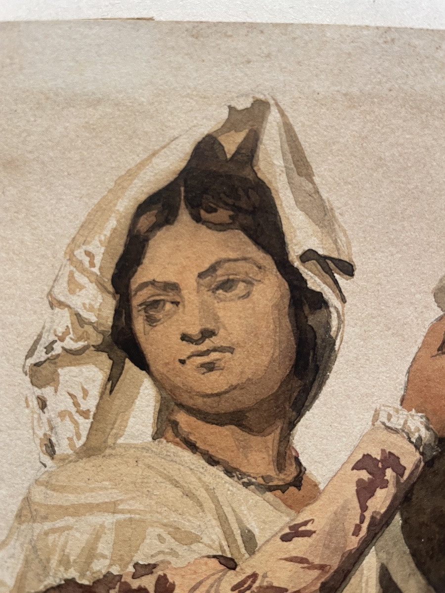 Italian Peasant Woman, Tivoli, 19th Century, Watercolor And Pencil On Paper 29 X 21.-photo-4