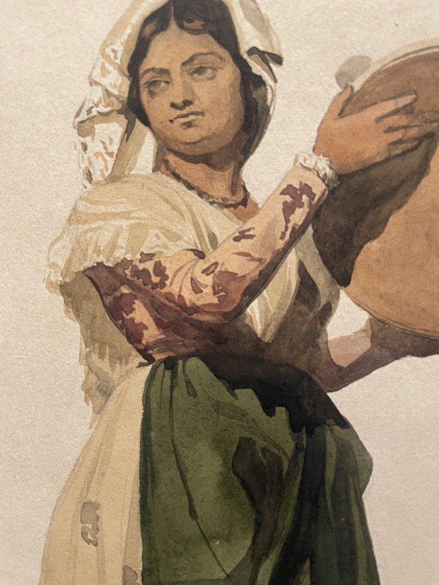 Italian Peasant Woman, Tivoli, 19th Century, Watercolor And Pencil On Paper 29 X 21.-photo-5