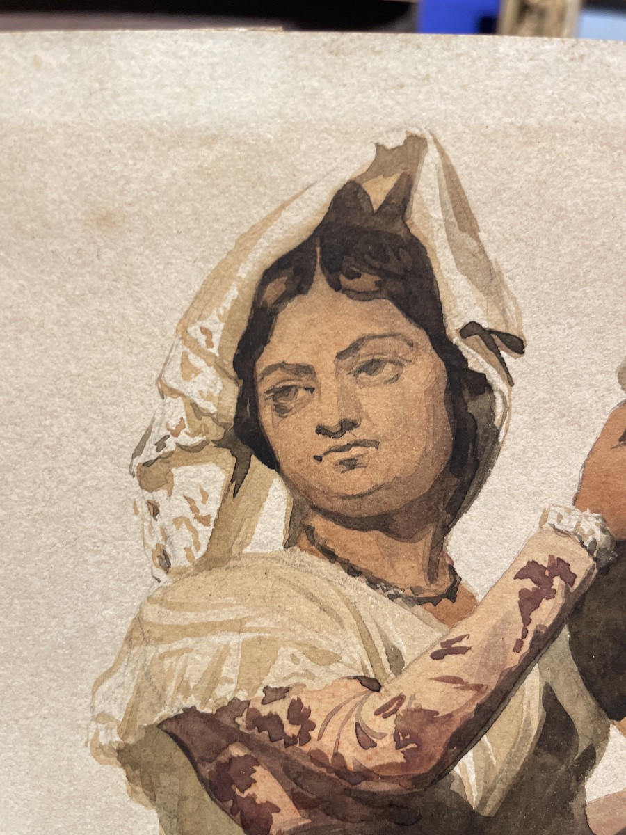 Italian Peasant Woman, Tivoli, 19th Century, Watercolor And Pencil On Paper 29 X 21.-photo-8
