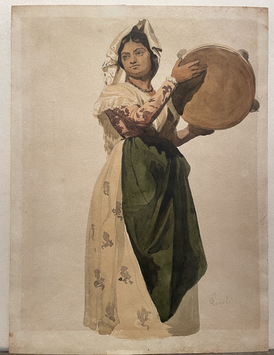 Italian Peasant Woman, Tivoli, 19th Century, Watercolor And Pencil On Paper 29 X 21.