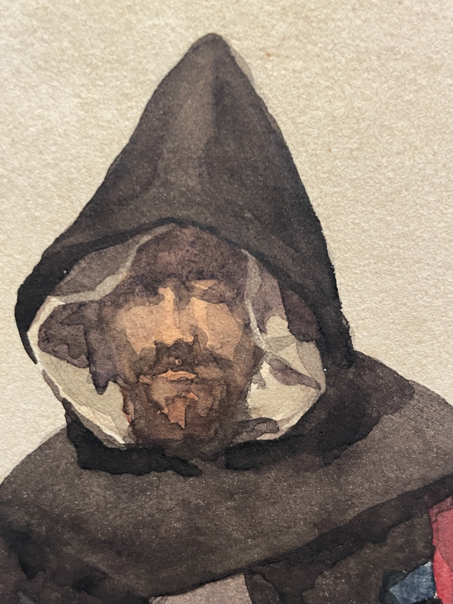 Monk Of The Roman Campagna, From The Series “costumes Italiens”, 19th Century. Watercolor. -photo-1