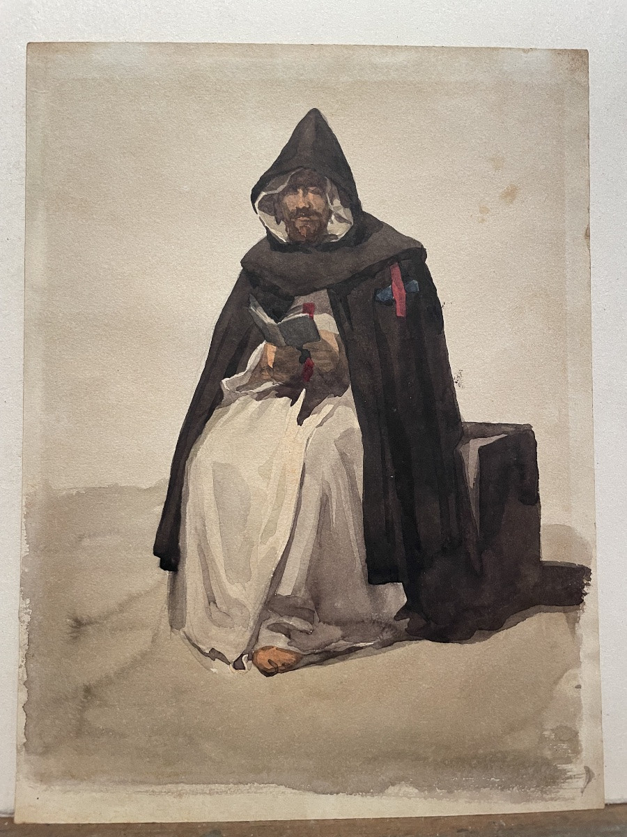 Monk Of The Roman Campagna, From The Series “costumes Italiens”, 19th Century. Watercolor. -photo-4