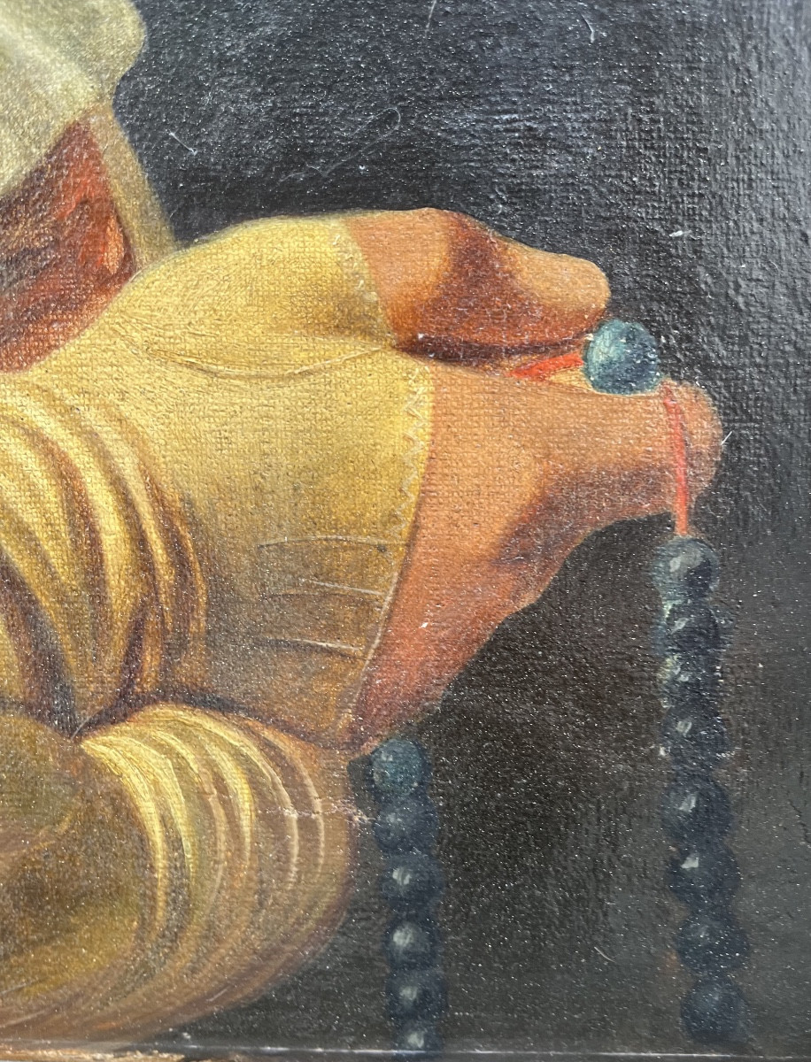 Italienne en costume laziale de la campagne romaine avec voile, chapelet et manchettes, XIXe s.-photo-4