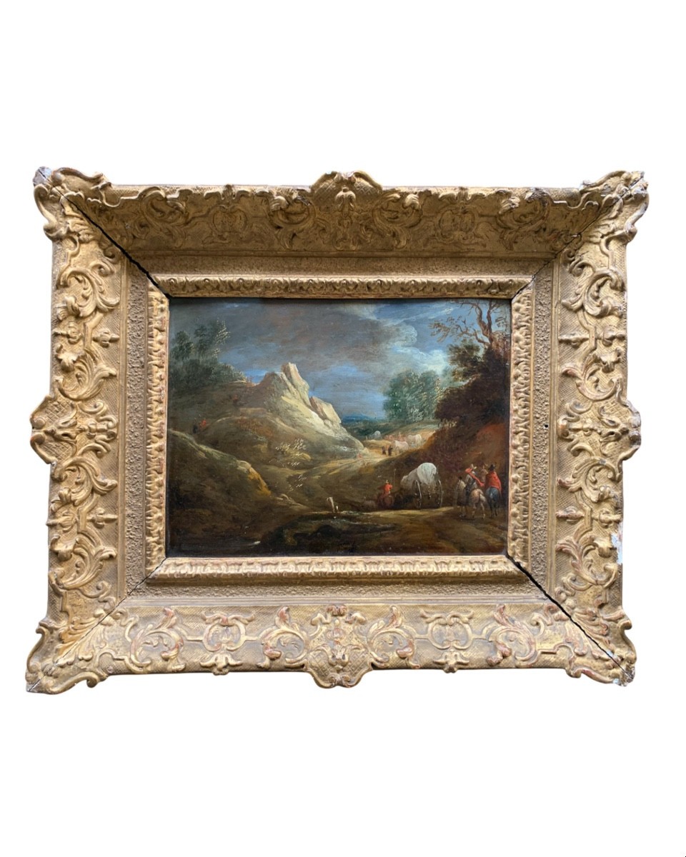 Paire de peintures sur cuivre, marche militaire avec cavalerie.Adam Frans van der Meulen, XVIIe-photo-3