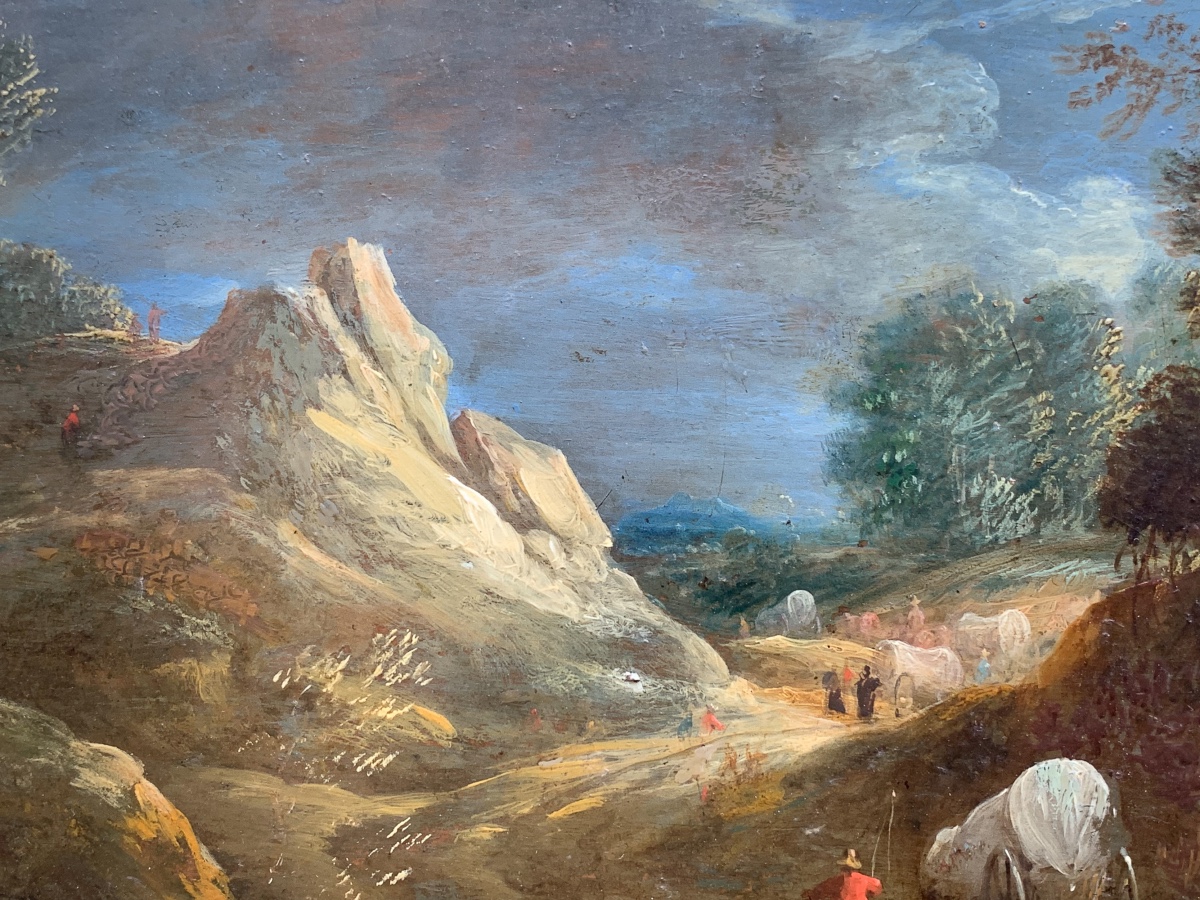 Paire de peintures sur cuivre, marche militaire avec cavalerie.Adam Frans van der Meulen, XVIIe-photo-6