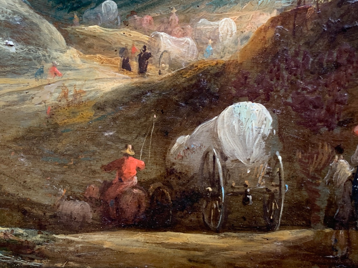 Paire de peintures sur cuivre, marche militaire avec cavalerie.Adam Frans van der Meulen, XVIIe-photo-8