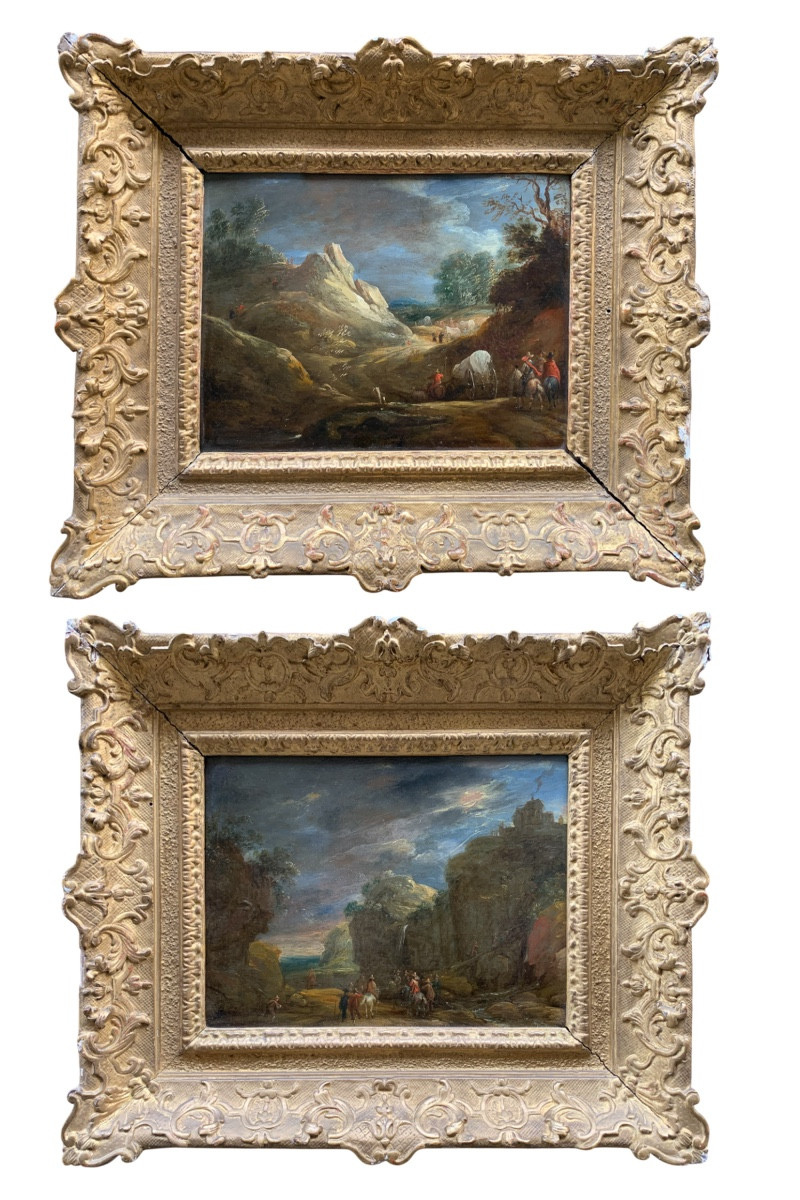 Paire de peintures sur cuivre, marche militaire avec cavalerie.Adam Frans van der Meulen, XVIIe