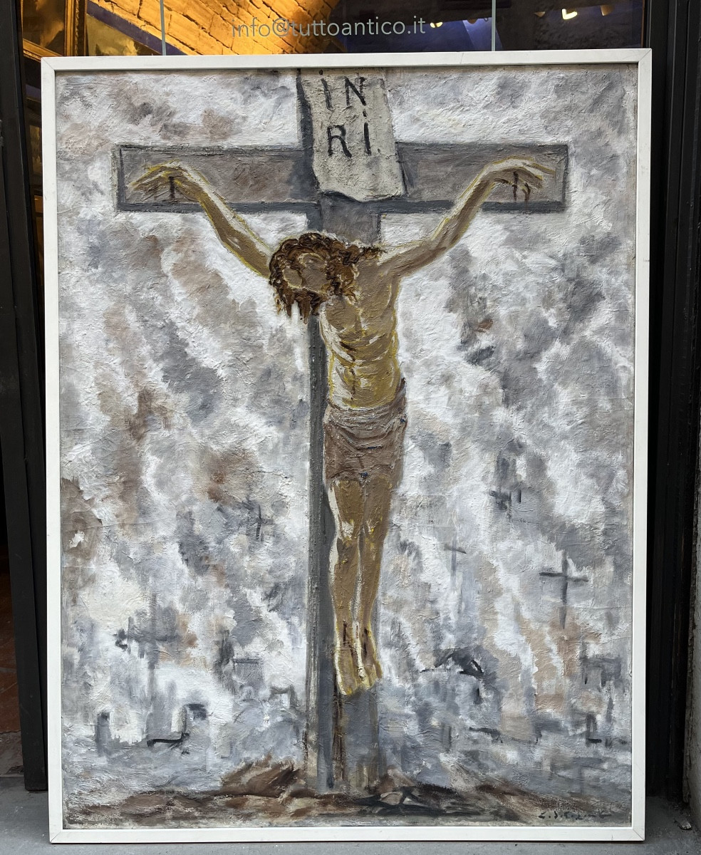 Sologub Leonid Romanovič (Eïsk 1884 – La Haye 1956),  Crucifixion, huile sur toile, signée-photo-2