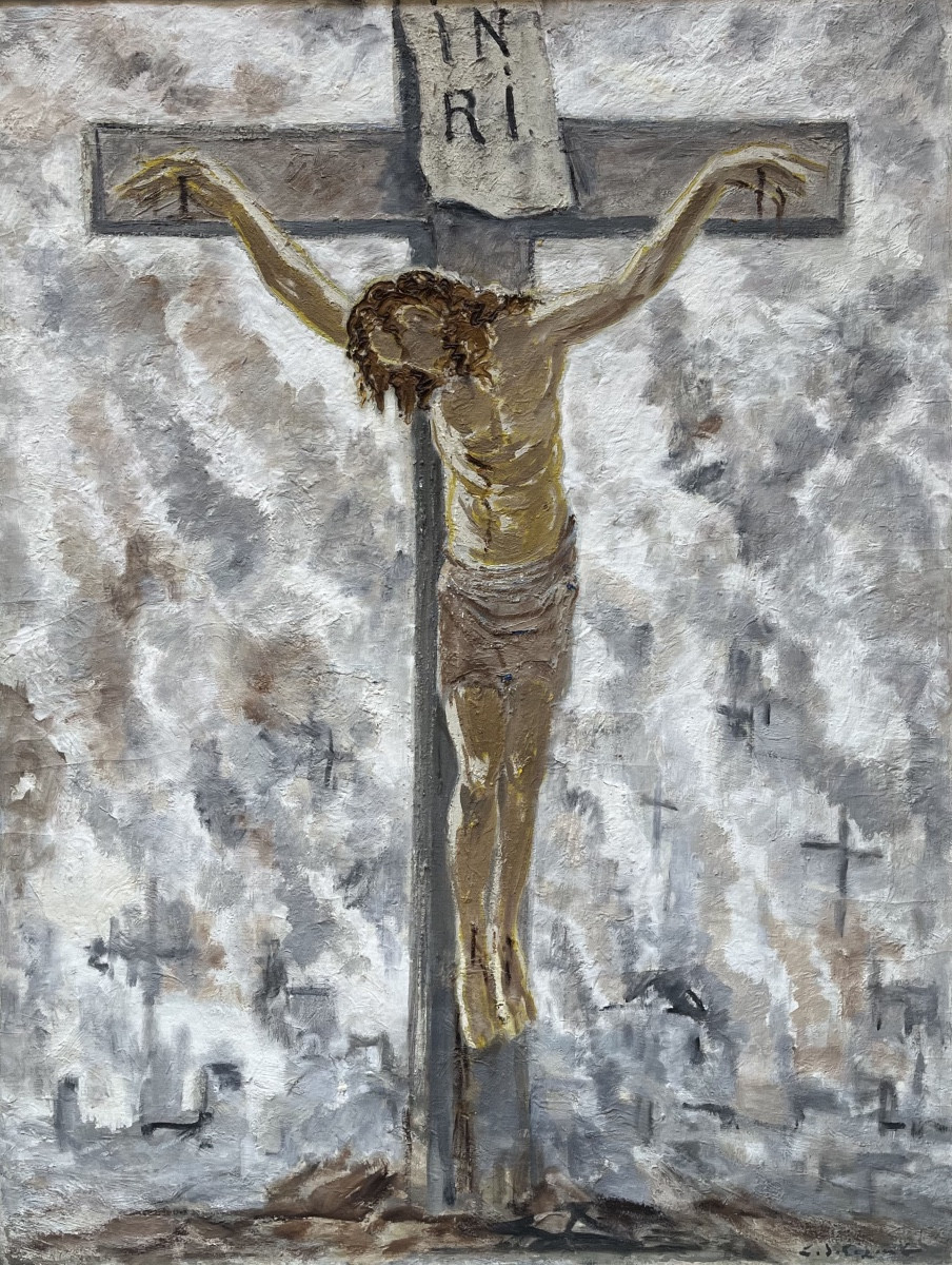 Sologub Leonid Romanovič (Eïsk 1884 – La Haye 1956),  Crucifixion, huile sur toile, signée