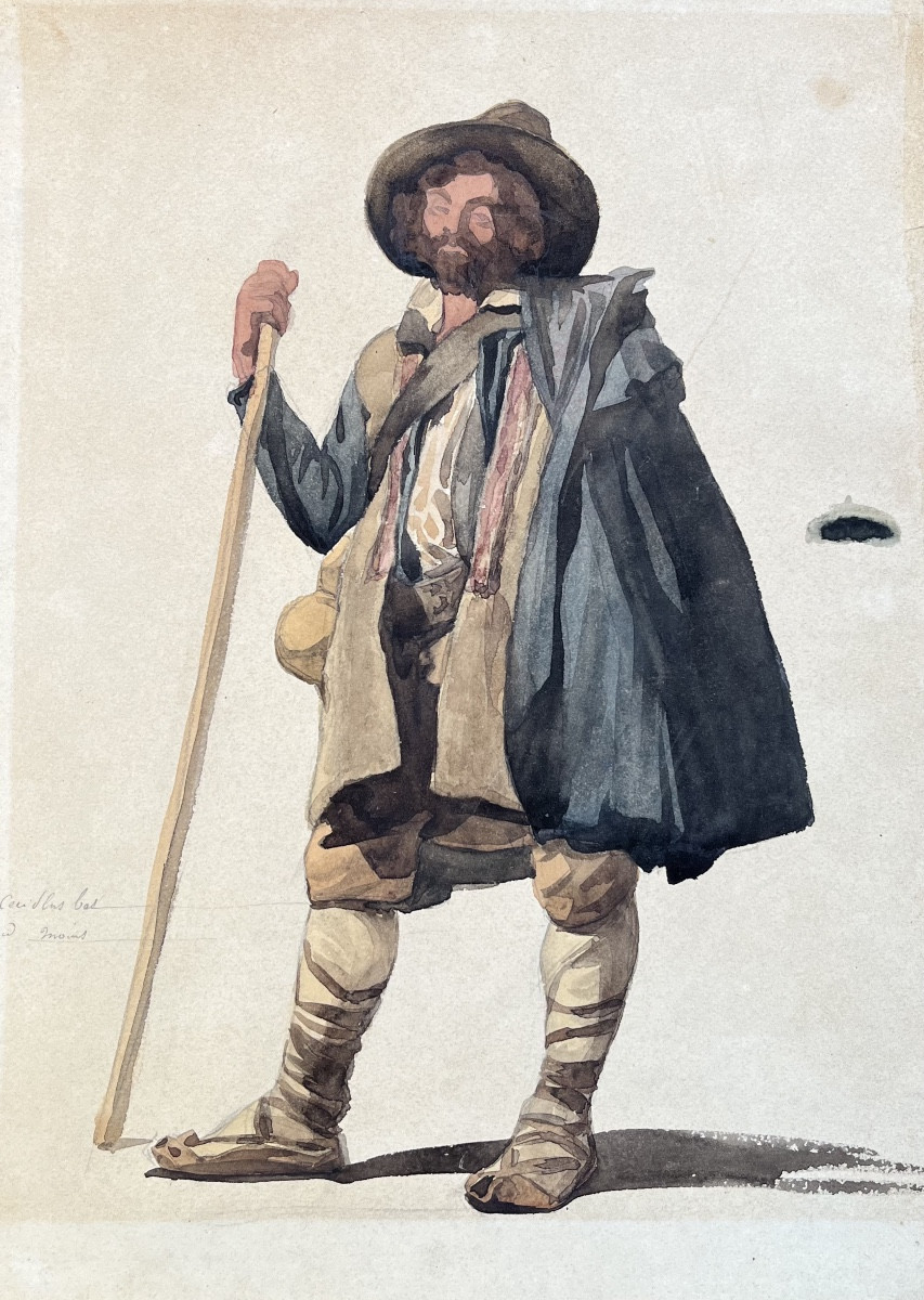 Paysan italien en costume traditionnel ciociaro, Campagne romaine,inscriptions en français,XIXe-photo-4