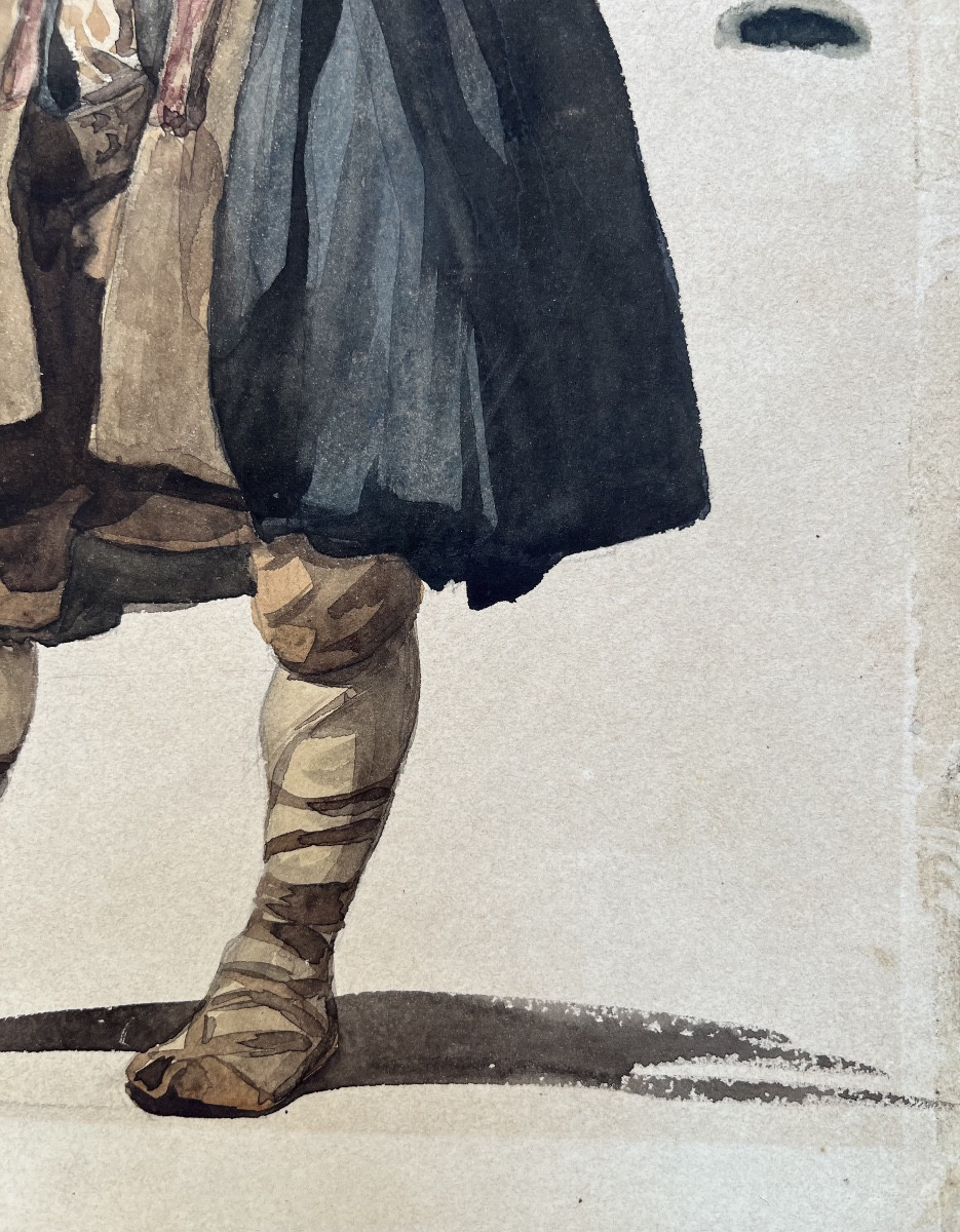 Paysan italien en costume traditionnel ciociaro, Campagne romaine,inscriptions en français,XIXe-photo-2