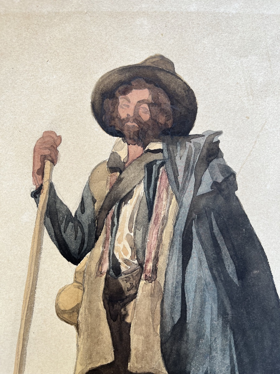 Paysan italien en costume traditionnel ciociaro, Campagne romaine,inscriptions en français,XIXe-photo-3