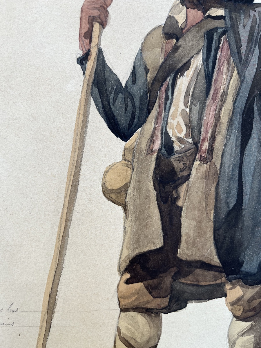 Paysan italien en costume traditionnel ciociaro, Campagne romaine,inscriptions en français,XIXe-photo-7