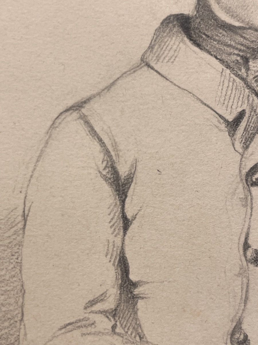 Portrait jeune homme cravate stock, dessin graphite, époque Restauration XIXe-photo-4