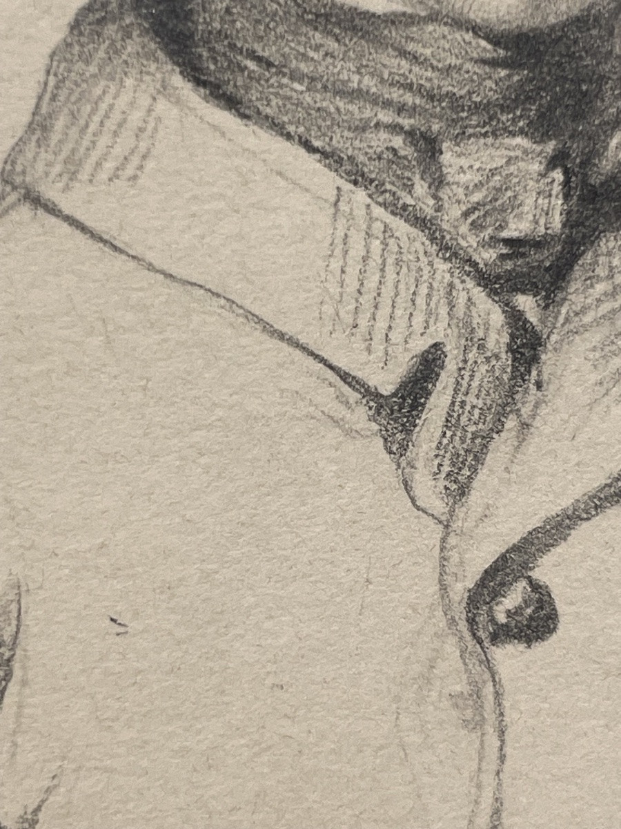 Portrait jeune homme cravate stock, dessin graphite, époque Restauration XIXe-photo-2