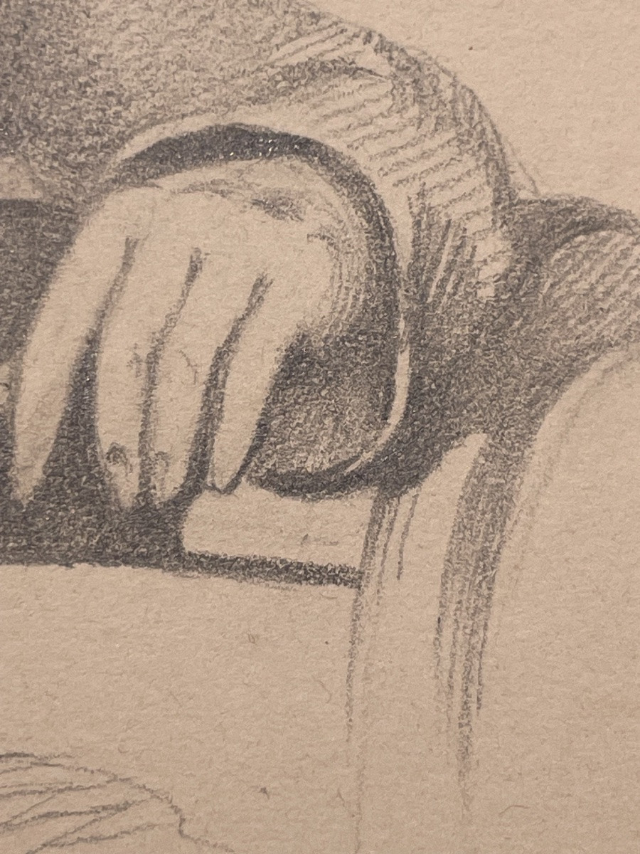 Portrait jeune homme cravate stock, dessin graphite, époque Restauration XIXe-photo-7