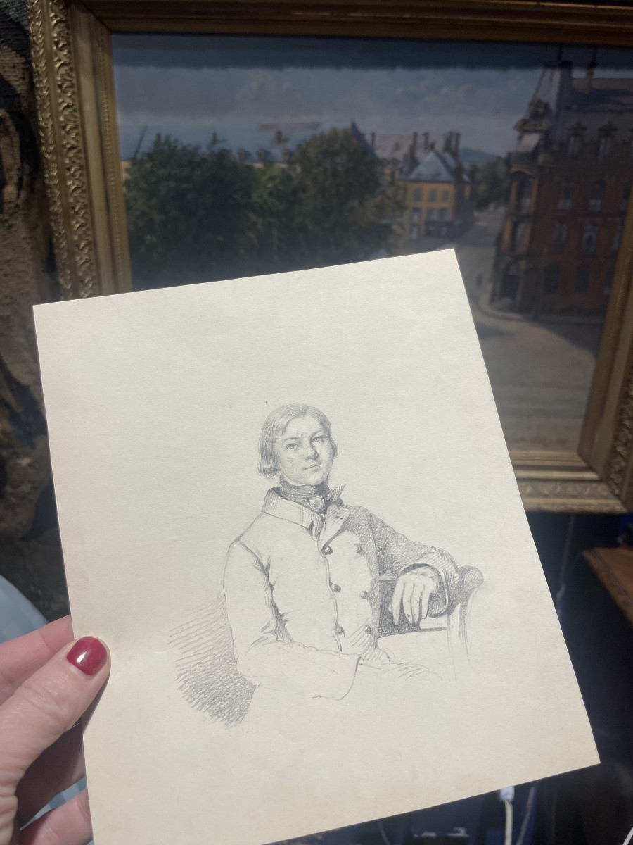 Portrait jeune homme cravate stock, dessin graphite, époque Restauration XIXe-photo-8