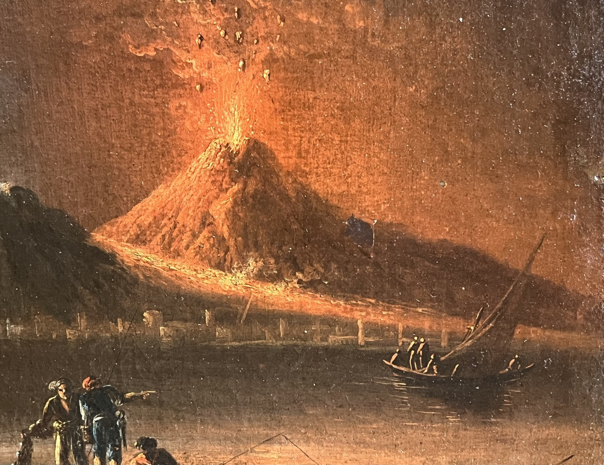 View Of The Gulf Of Naples With Night Eruption Of Vesuvius, Early 19th C., Circle Of Fidanza  G-photo-3