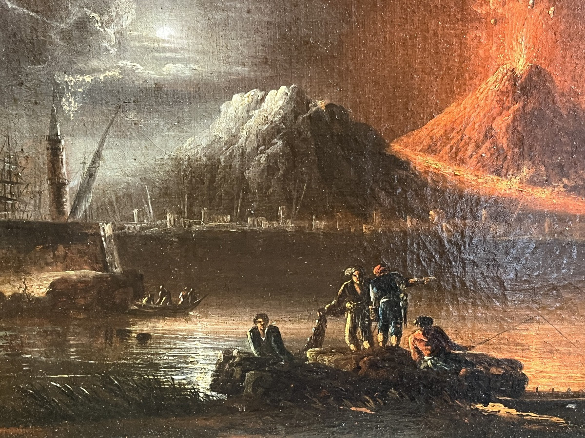 View Of The Gulf Of Naples With Night Eruption Of Vesuvius, Early 19th C., Circle Of Fidanza  G-photo-4